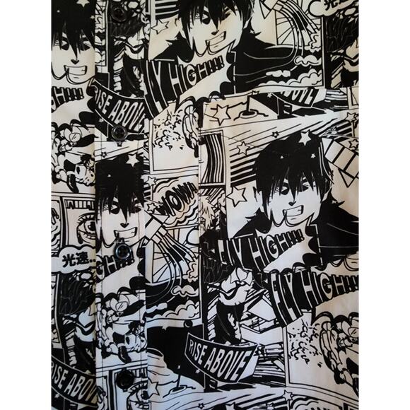 Anime Japanese Comic Strip Manga Graphic Art button up Short Sleeve Shirt Small - Picture 4 of 9